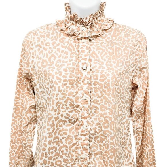 J. Crew Classic Fit Ruffle High Neck Button Up Shirt Popover Leopard Print Top - Picture 5 of 9